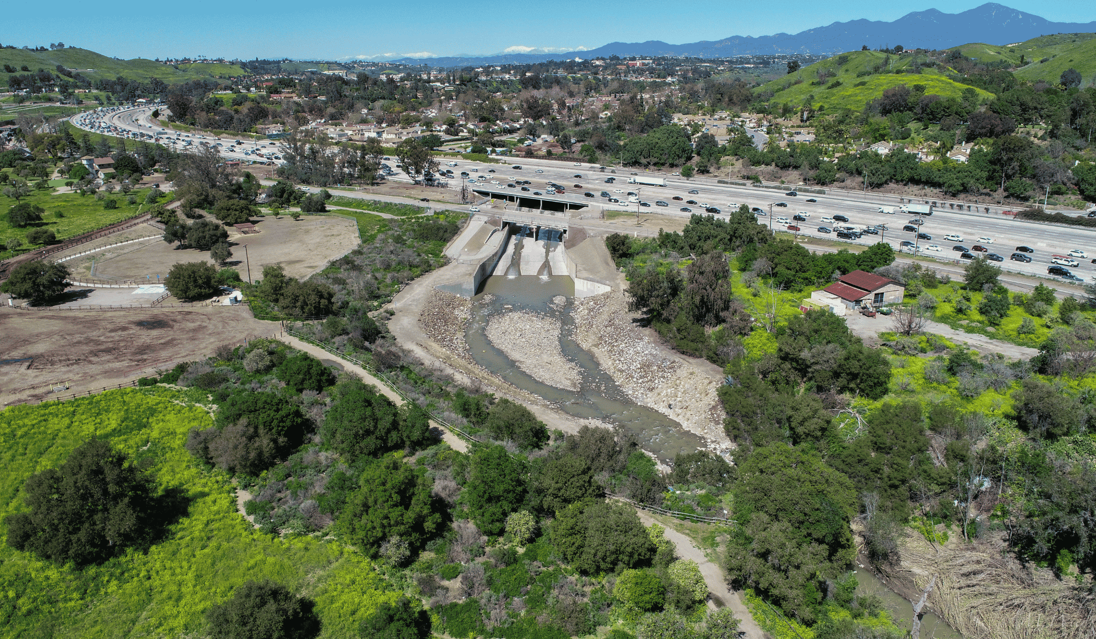 I-5 Trabuco Drone Still I-5 Trabuco barrier looking upstream